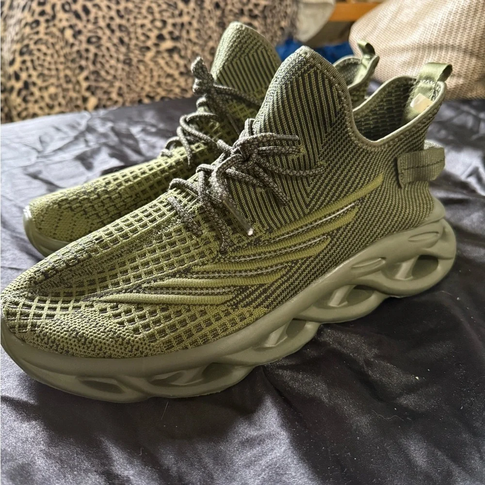 Green Knit High-Top Sneakers